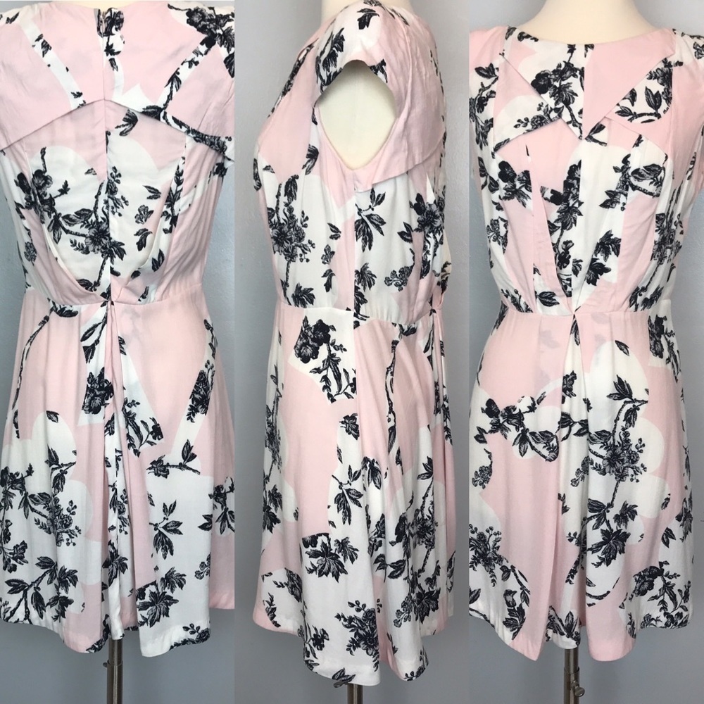 TopShop Pink/Black Origami Toile Floral Dress Sz 6